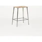 Frama Adam Stool Ottoman Raw Steel|Natural Leather | 50cm