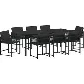 vidaXL Ensemble de jardin pour repas, 9 pièces, noir, en résine tressée