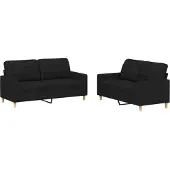 vidaXL Ensemble de canapés 2 pièces avec coussins Tissu noir