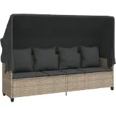 vidaXL Chaise longue avec coussins gris clair Poly rotin