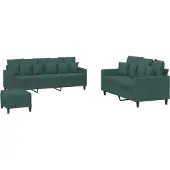 vidaXL Ensemble de canapés 3 pièces avec coussins vert foncé velours