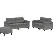 vidaXL Ensemble de canapés 3 pièces avec coussins gris foncé Tissu microfibre