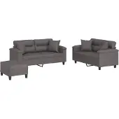 vidaXL Ensemble de canapés 3 pièces avec coussins Gris Similicuir