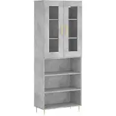 vidaXL Highboard gris béton 69,5x34x180 cm Bois composite