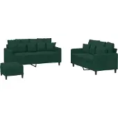 vidaXL Ensemble de canapés 3 pièces avec coussins vert foncé velours