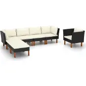 vidaXL Ensemble de salon de jardin 8 pièces Poly rotin bois d'eucalyptus noir