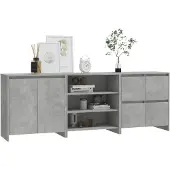 vidaXL Sideboard 3 pcs. gris béton bois composite