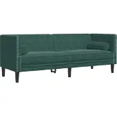 vidaXL Canapé Chesterfield avec traversins 3 places vert foncé velours