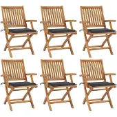 vidaXL Chaises de jardin pliantes avec coussins 6 pcs. Bois massif teck