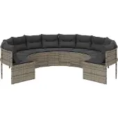 vidaXL Canapé de jardin avec coussins Rond Gris Poly Rattan