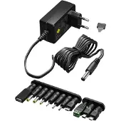 Goobay 64569 Adaptateur secteur universel (3 V - 12 V, max. 18 W / 1,5 A), noir, 1,8 m - 11 adaptateurs inclus : 7 adaptateurs DC plus USB-C, USB-A, USB Mini-B, Micro-USB et connecteur à visser
