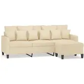 vidaXL Canapé 3 places avec pouf Crème 180 cm Tissu
