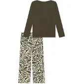 Schiesser Pyjama ' Selected Premium ' crème / olive