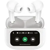 Muvit For Change Écouteurs sans fil Bluetooth M2404 avec réduction de bruit ANC+ENC, écran et étui, couleur blanche