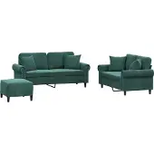 vidaXL Ensemble de canapés 3 pièces avec coussins vert foncé velours