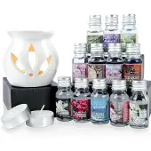 Excellent houseware Diffuseur de parfum en céramique blanche avec 12 senteurs et bougie chauffe-plat