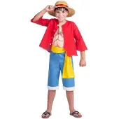 MOM Luffy One Piece Kids Costume Rouge 10-12 Years Enfants