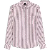 BOSS Chemise Regular à pointes boutonnées en lin à rayures