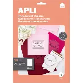 APLI Étiquettes Popli POLYESTER, 210 x 297 mm, rectangulaires, transparentes, 10 feuilles.