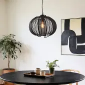 LumenXL Suspension Lofas avec abat-jour métallique ouvert et tissu noir