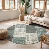 FRAAI Tapis patchwork rond - Spring Vert/Gris | Ø 160 cm | Rond | Pile courte