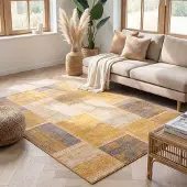 FRAAI Tapis patchwork - Spring Jaune Ocre/Taupe | 240x330 cm | Rectangulaire | Pile courte