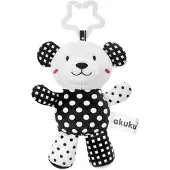 Akuku Peluche avec hochet Ourson noir et blanc