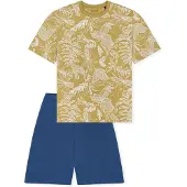 Schiesser Pyjama ' Nightwear ' bleu / kaki / blanc