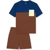 Schiesser Pyjama ' Teens Nightwear ' bleu foncé / marron