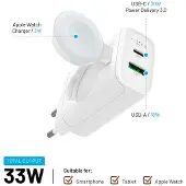 FIXED Fixe 1x USB-C, 1xUSB, et chargeur pour Apple Watch, 33W - blanc