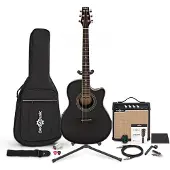 Gear4Music Pack Complet avec Guitare Électro-Acoustique Roundback Noir