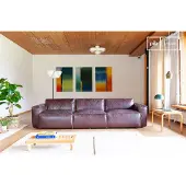 PIB Canapé 3 places scandinave en cuir bordeaux Atsullivan