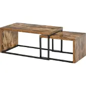 HOMCOM Lot de 2 Tables Basses gigognes Design Industriel encastrable dim. Grande Table 90L x 48l x 42H cm métal Noir Aspect Vieux Bois