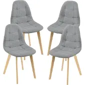 En.casa Chaise de salle à manger Kopparberg (lot de 4) en tissu hêtre Chaise de salon 86 x 53 x 47 cm gris clair
