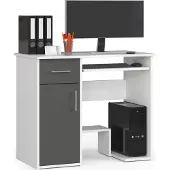 Akord Bureau JAY 90 cm Blanc Graphite avec Tiroir et Étagère Tiroir pour Clavier