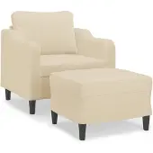 vidaXL Fauteuil avec pouf Crème 60 cm Tissu