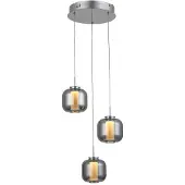 Brilliant Rafa LED Suspension 3flg Rondelle chrome/verre fumé