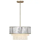 HINKLEY Elstead Reverie Lampe à suspendre E14 quadruple panneaux de cristal champagne-or avec abat-jour en acier inoxydable martelé