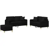 vidaXL Ensemble de canapés 3 pièces avec coussins Tissu noir