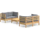 vidaXL Ensemble de salon de jardin 5 pièces avec coussins gris en pin