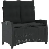 vidaXL Banc de jardin Réglable avec coussins Noir Poly Rattan