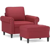 vidaXL Fauteuil avec pouf vin rouge 60 cm similicuir