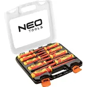 Neo Tools Jeu de tournevis 1000 V, 9 pièces, manche bi-matière, tournevis en acier S2, résistance à la flexion de 56 HRC, certificat