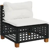 vidaXL Canapé de jardin sans accoudoirs avec coussins noir Poly rotin