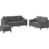vidaXL Ensemble de canapés 3 pièces avec coussins Tissu gris foncé