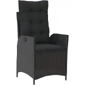 vidaXL Fauteuil de jardin Réglable avec coussins Noir Poly Rattan