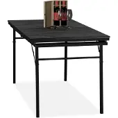 Relaxdays Table de jardin pliable , largeur : 166-215 cm, plastique, acier, résistante aux intempéries, 8 personnes, table de camping, noire