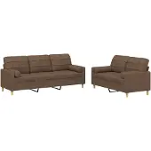 vidaXL Ensemble de canapés 2 pièces avec coussins Tissu brun