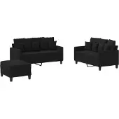 vidaXL Ensemble de canapés 3 pièces avec coussins Tissu noir