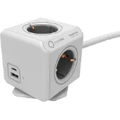 Allocacoc DesignNest Europe DesignNest Powercube, Extended USB A+C, 4xDosen(CEE7)->Stecker(CEE7), 1,5m, weiss/grau (10436/DEEUAC)